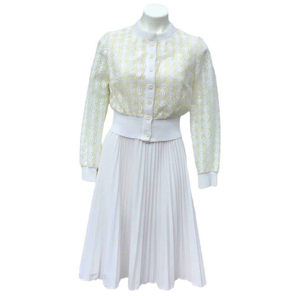Leslie Fay Dress Suit 2 Piece White Prairie Style Vintage